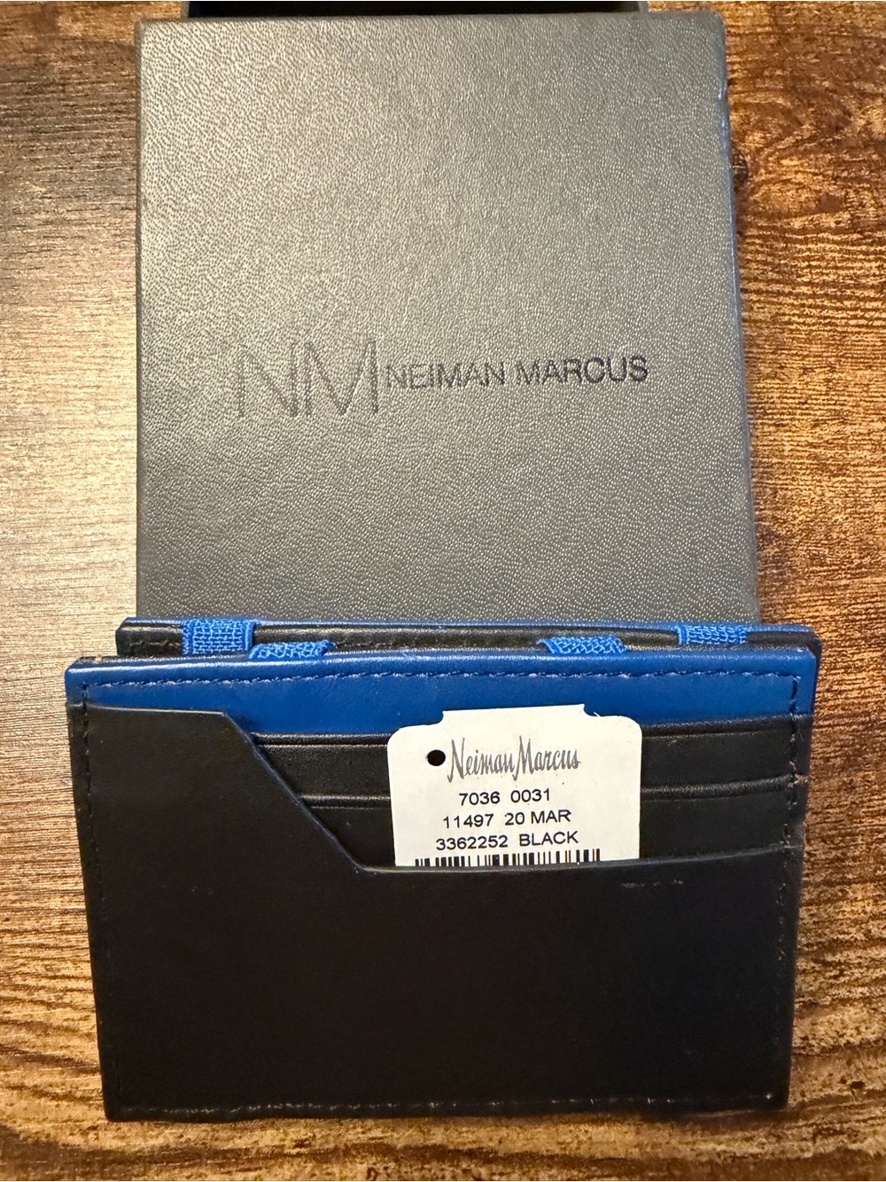 Neiman Marcus Black Leather Card & Blue Trim Slim Holder